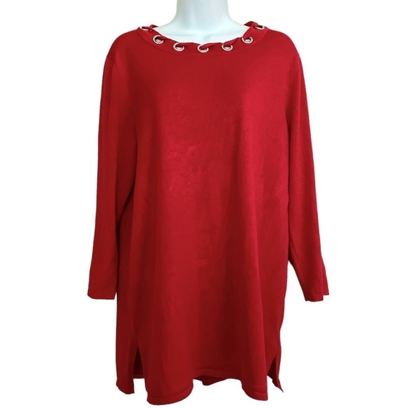Cable & Gauge Sweaters - Red Light Knit Sweater Sz Medium Rayon Embellished Longline